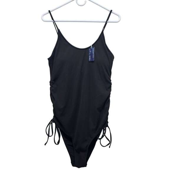 Summer Mae Black Ruched Side One Piece Swimsuit Size M Adjustable Drawstring - Picture 1 of 9